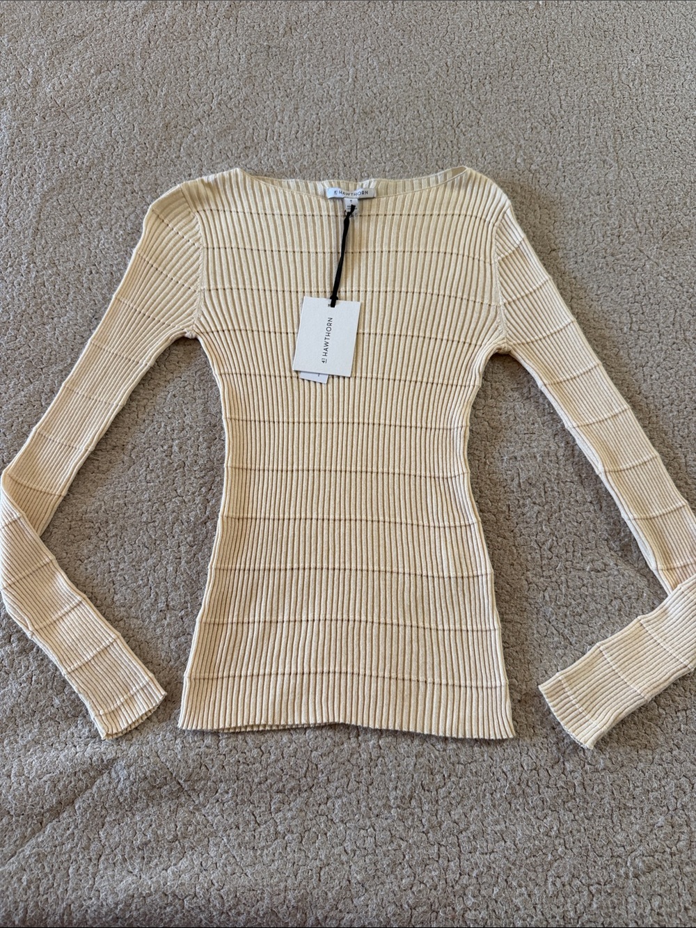 41 Hawthorn Cream Ribbed Long-Sleeve Top Medium New